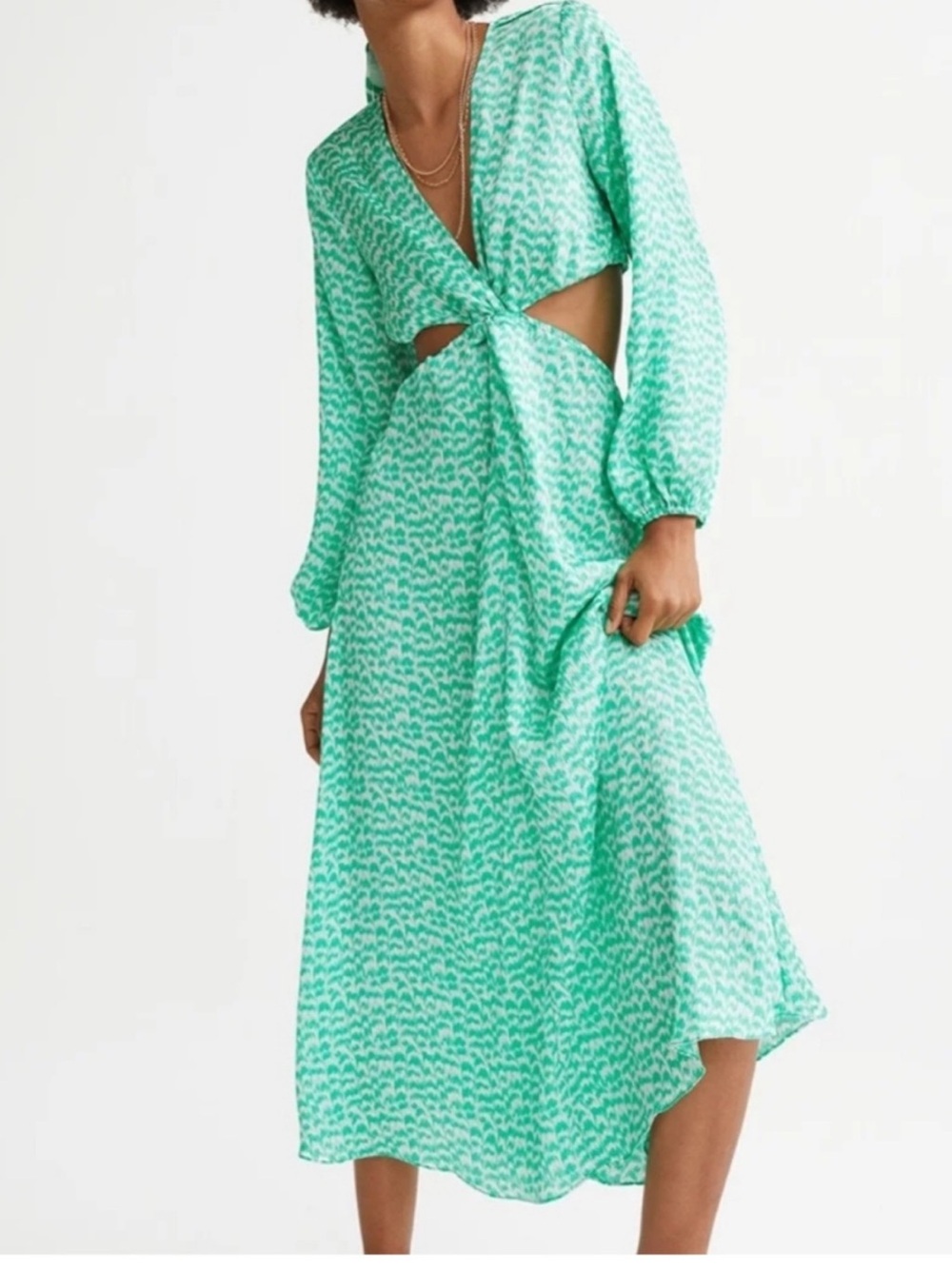 H&M Balloon-Sleeve Cutout Crepe Dress Size XS